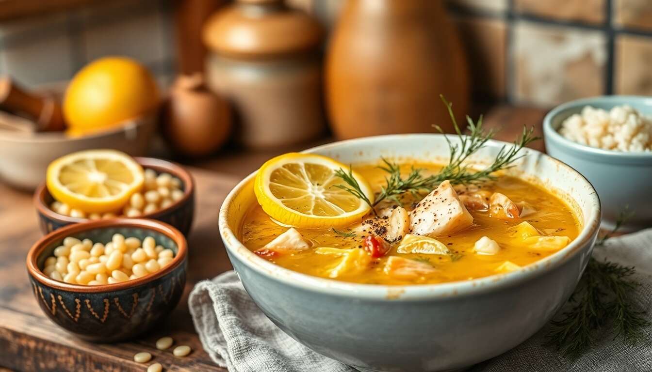 Recette de Kotosoupa : soupe Grecque au Poulet
