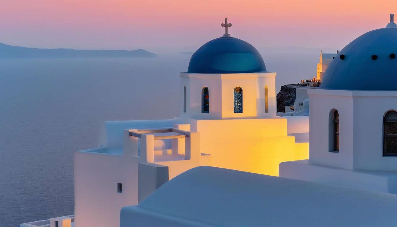 Le village de pyrgos et sa vue panoramique Le village de pyrgos et sa vue panoramique