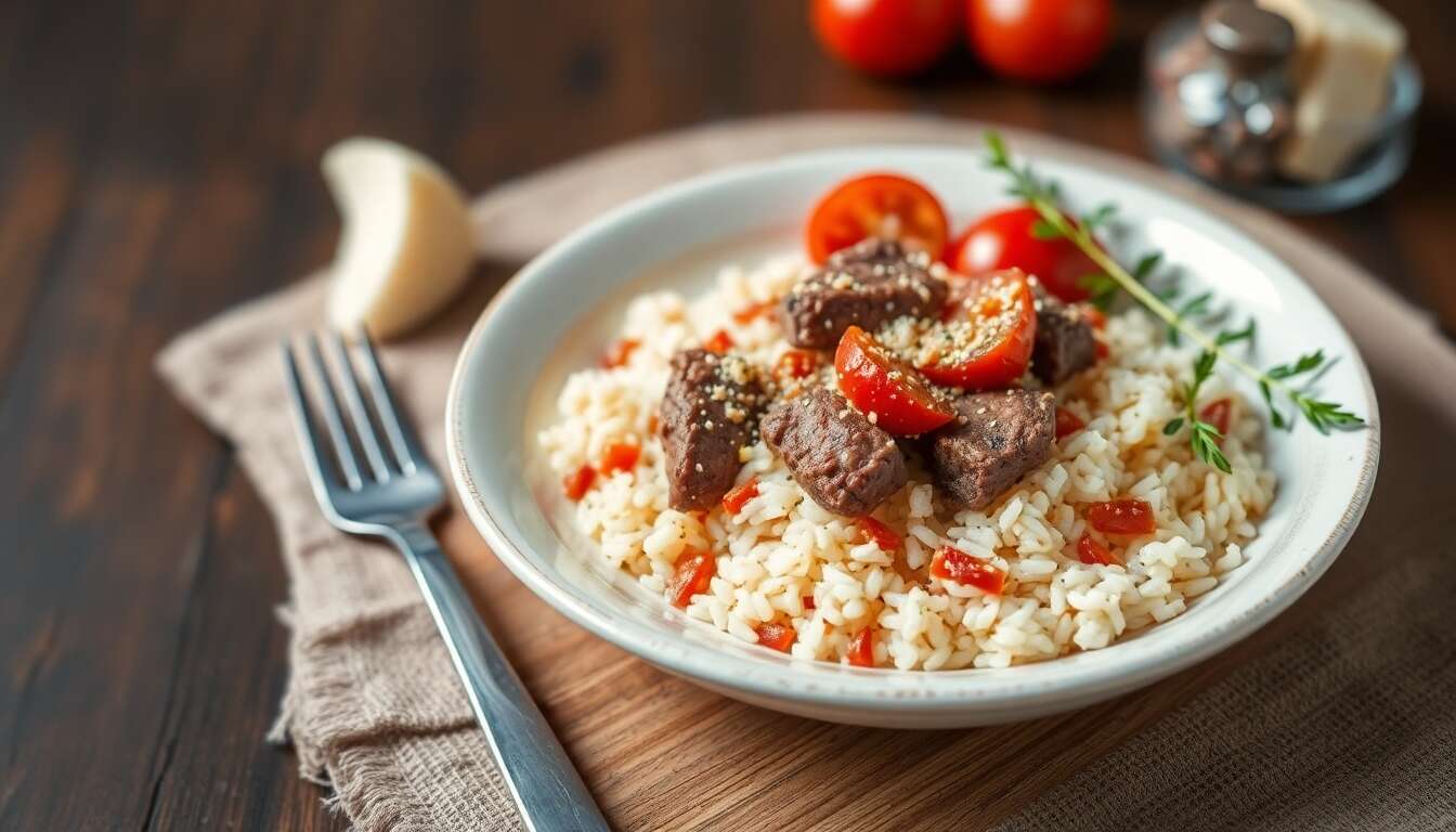Risotto à la Pastitsada: fusion Culinaire Italo-Grecque pour un Plat Réconfortant