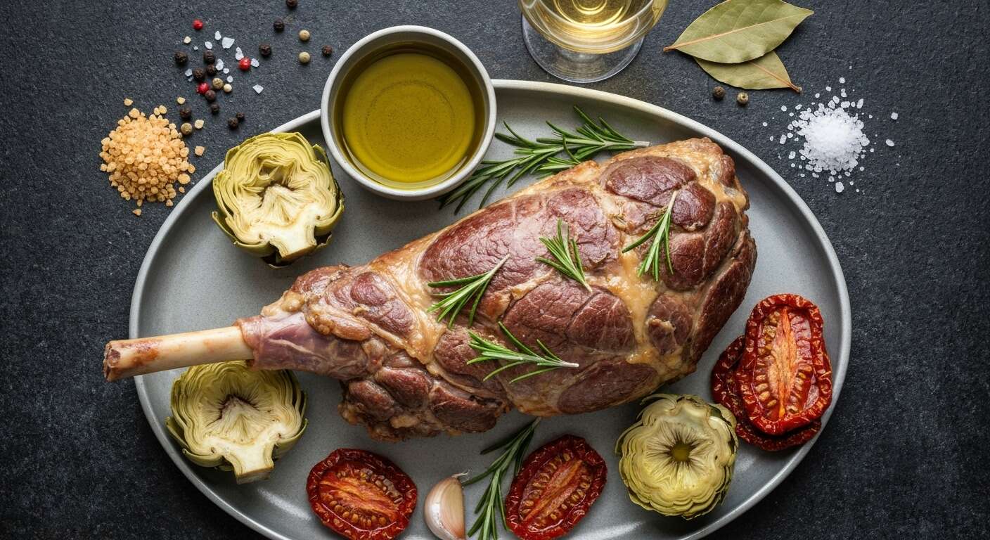 Escapade en Méditerranée : gigot d'agneau braisé aux artichauts et tomates séchées