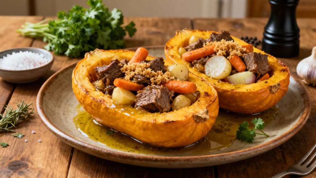 Courges Patidoux Farcies : recette au Pot-au-feu