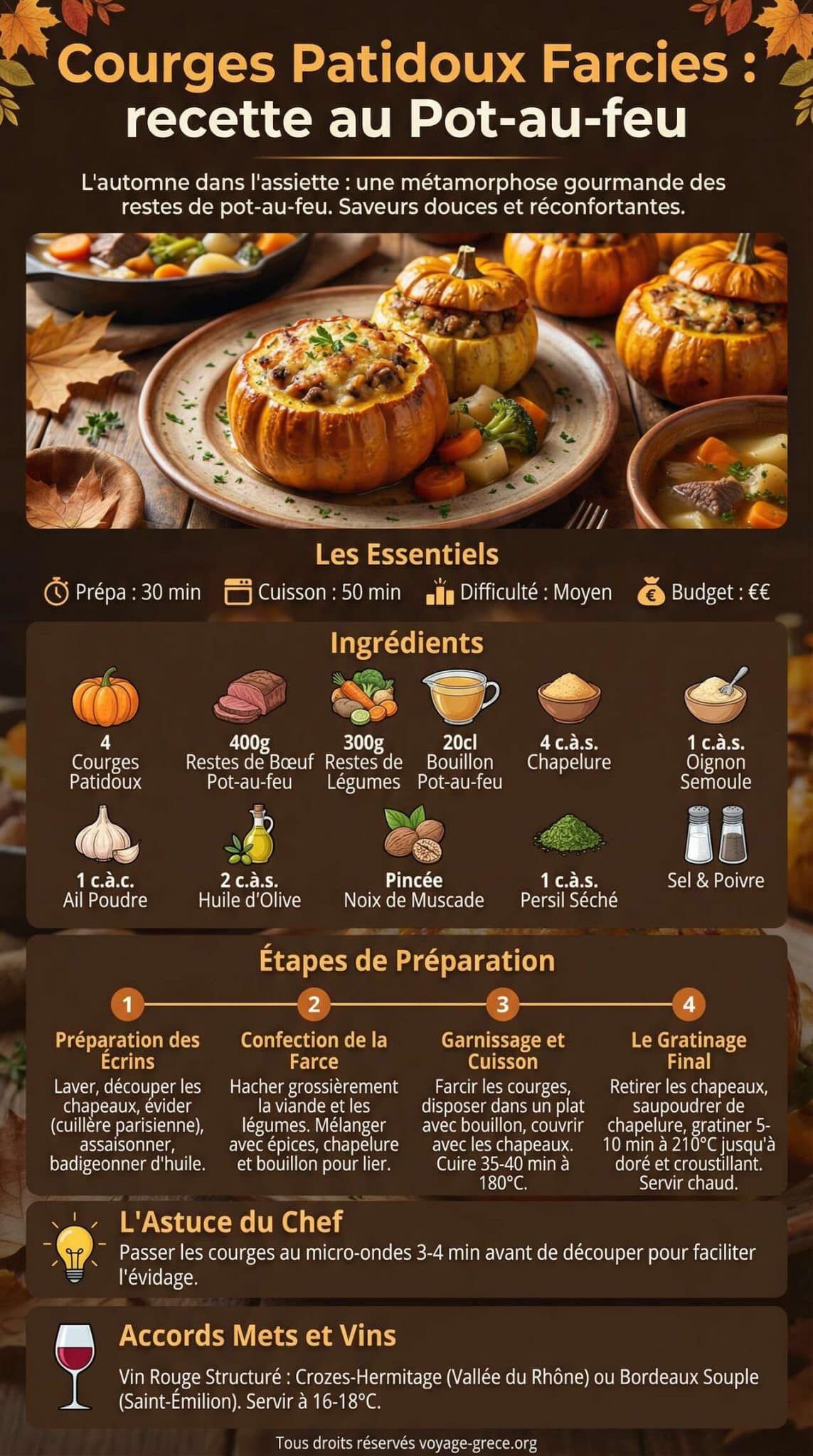 Infographie de la recette Courges Patidoux Farcies : recette au Pot-au-feu