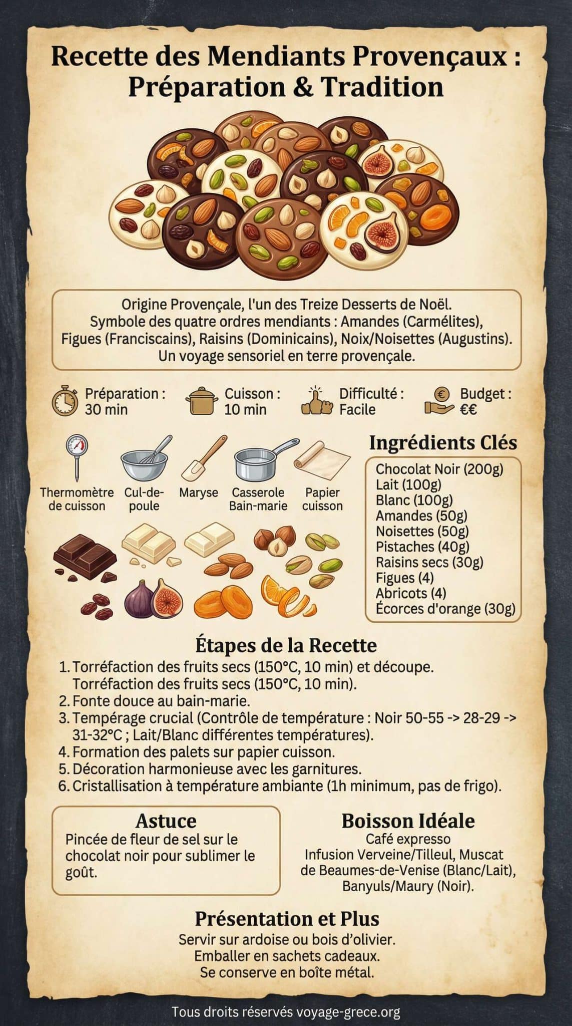 Infographie de la recette Recette des mendiants provençaux : comment les préparer ? Infographie de la recette Recette des mendiants provençaux : comment les préparer ?