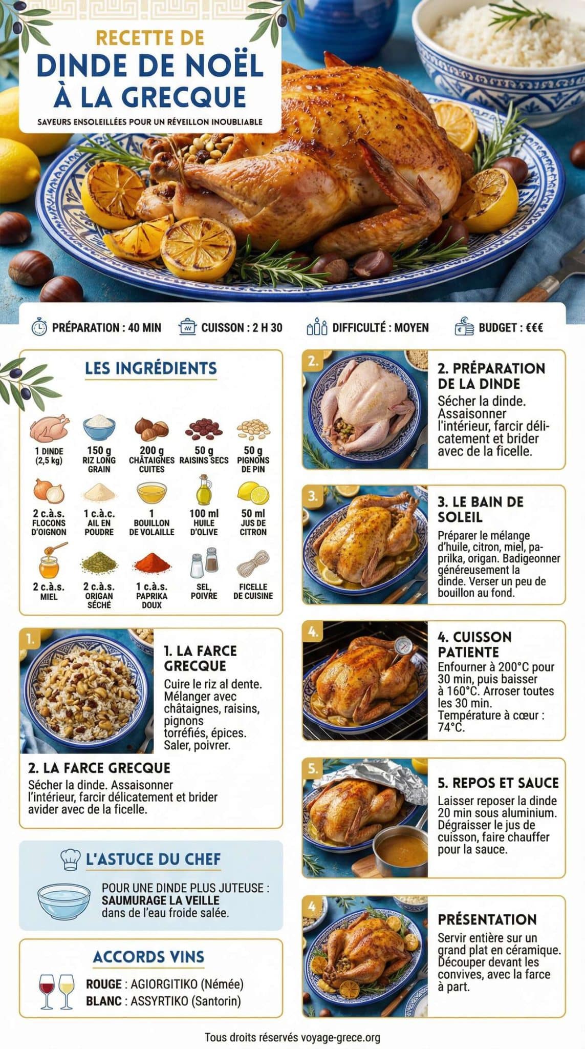 Infographie de la recette Recette de dinde de Noël à la grecque Infographie de la recette Recette de dinde de Noël à la grecque