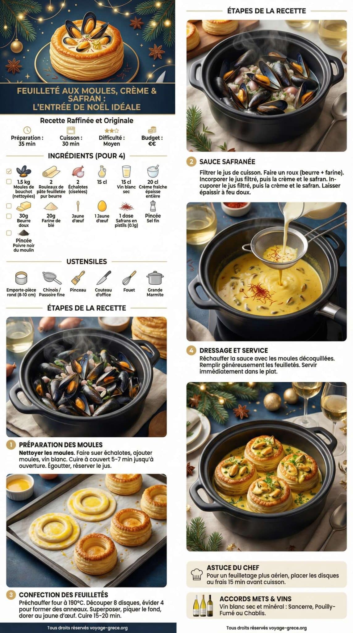 Fiche recette Feuilleté aux moules, crème et safran : l'entrée idéale pour Noël Fiche recette Feuilleté aux moules, crème et safran : l'entrée idéale pour Noël