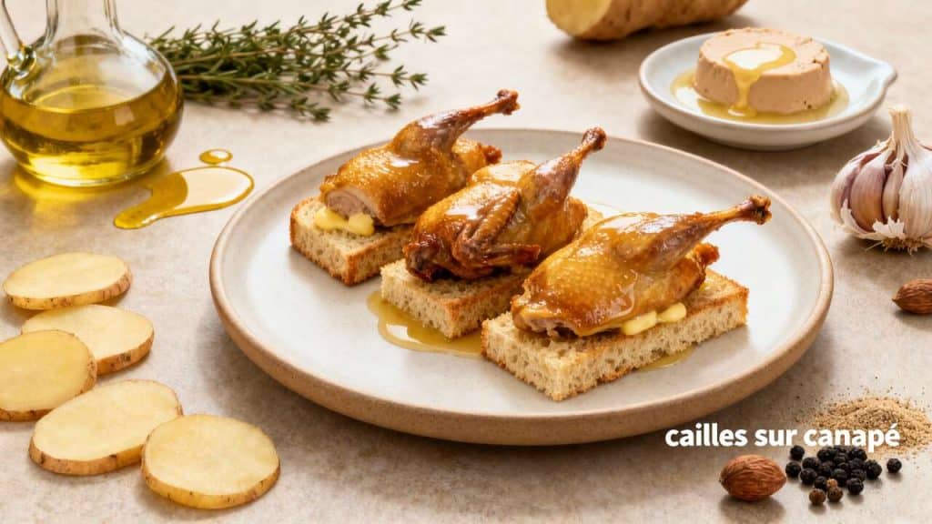 Recette : cailles sur canapé et gratin de topinambours