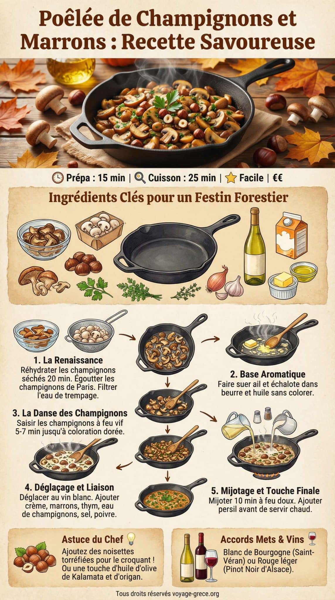 Fiche recette Poêlée de Champignons et Marrons : recette Savoureuse Fiche recette Poêlée de Champignons et Marrons : recette Savoureuse