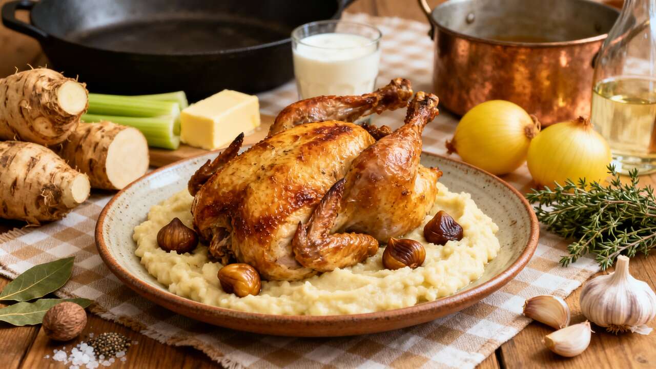 Chapon, pur&eacute;e de c&eacute;leri-rave et marrons : recette succulente d'hiver