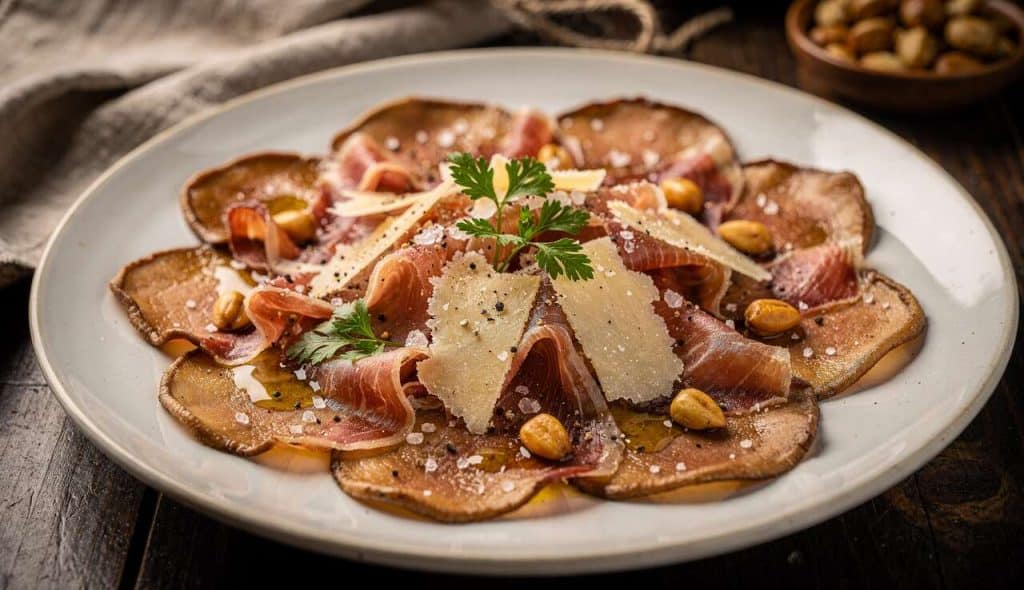 Carpaccio de cèpes et jambon de cochon noir : recette gourmande