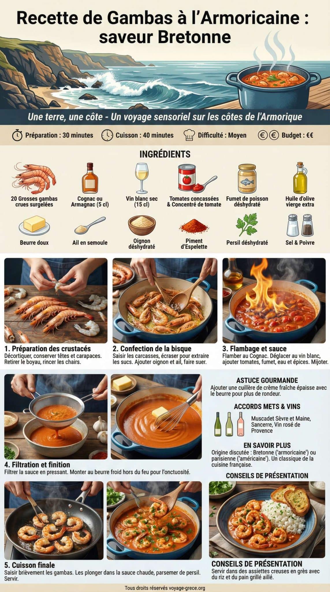 Fiche recette Recette de Gambas à l'Armoricaine : saveur Bretonne Fiche recette Recette de Gambas à l'Armoricaine : saveur Bretonne