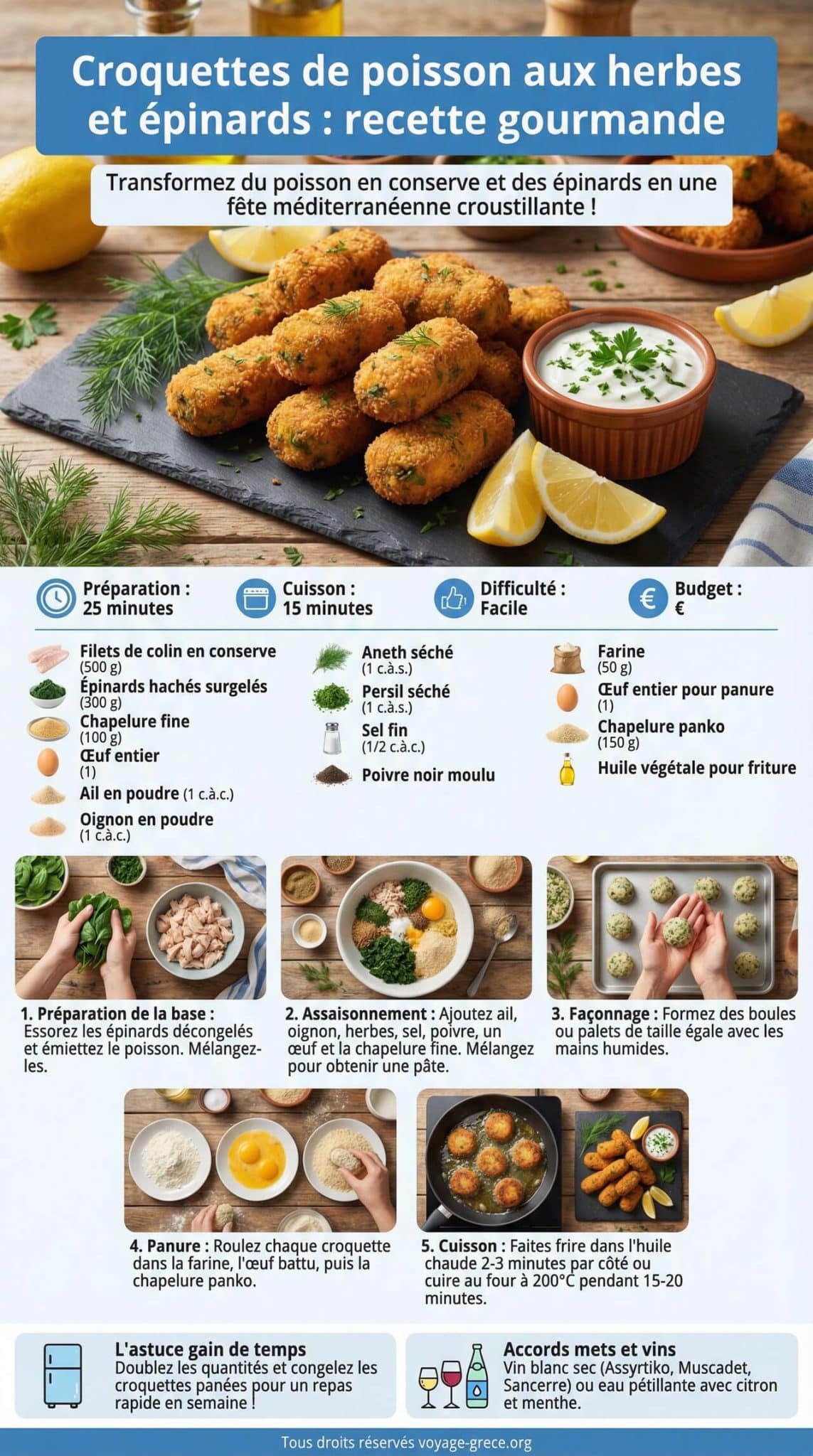 Fiche recette Croquettes de poisson aux herbes et épinards : recette gourmande Fiche recette Croquettes de poisson aux herbes et épinards : recette gourmande