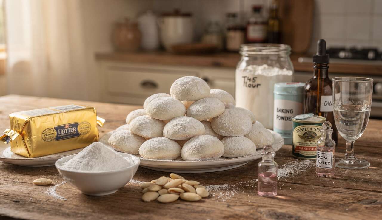 Recette des kourabiedes grecs : biscuits sabl&eacute;s &agrave; d&eacute;guster