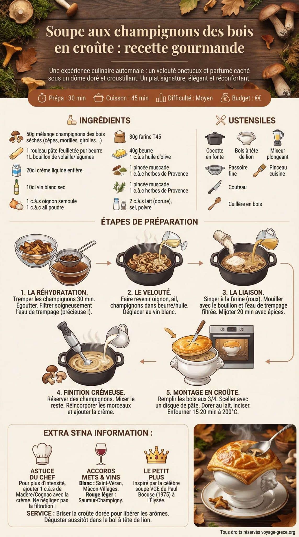 Fiche recette Soupe aux champignons des bois en croûte : recette gourmande Fiche recette Soupe aux champignons des bois en croûte : recette gourmande