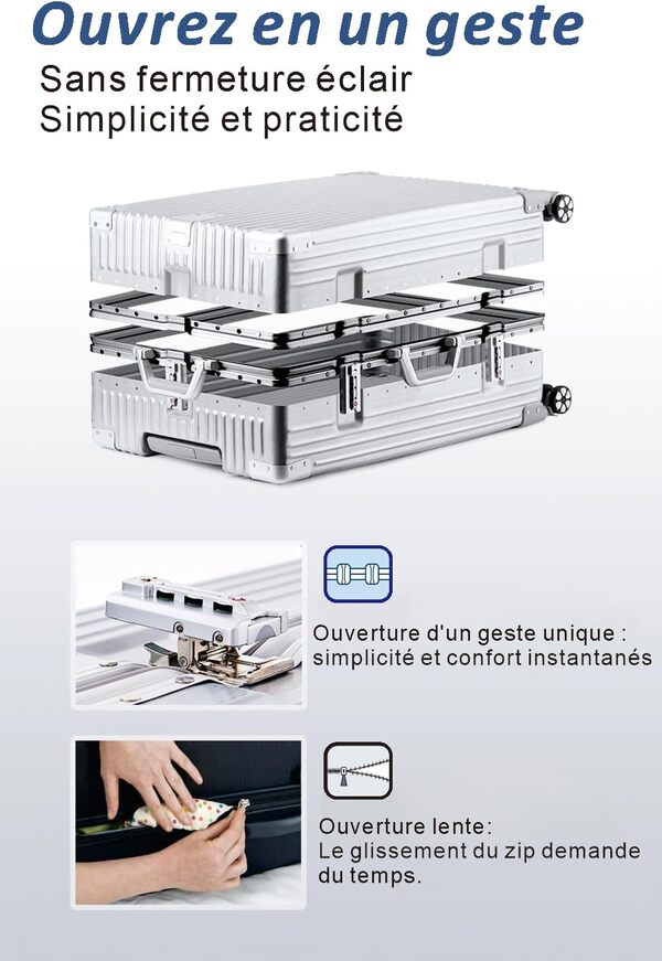 yuweijie Valise Cabine · 4 Roues · Serrure TSA · Poignée Télescopique Réglable · Valise entièrement en Aluminium · S-58.5cm · 45L · Argent