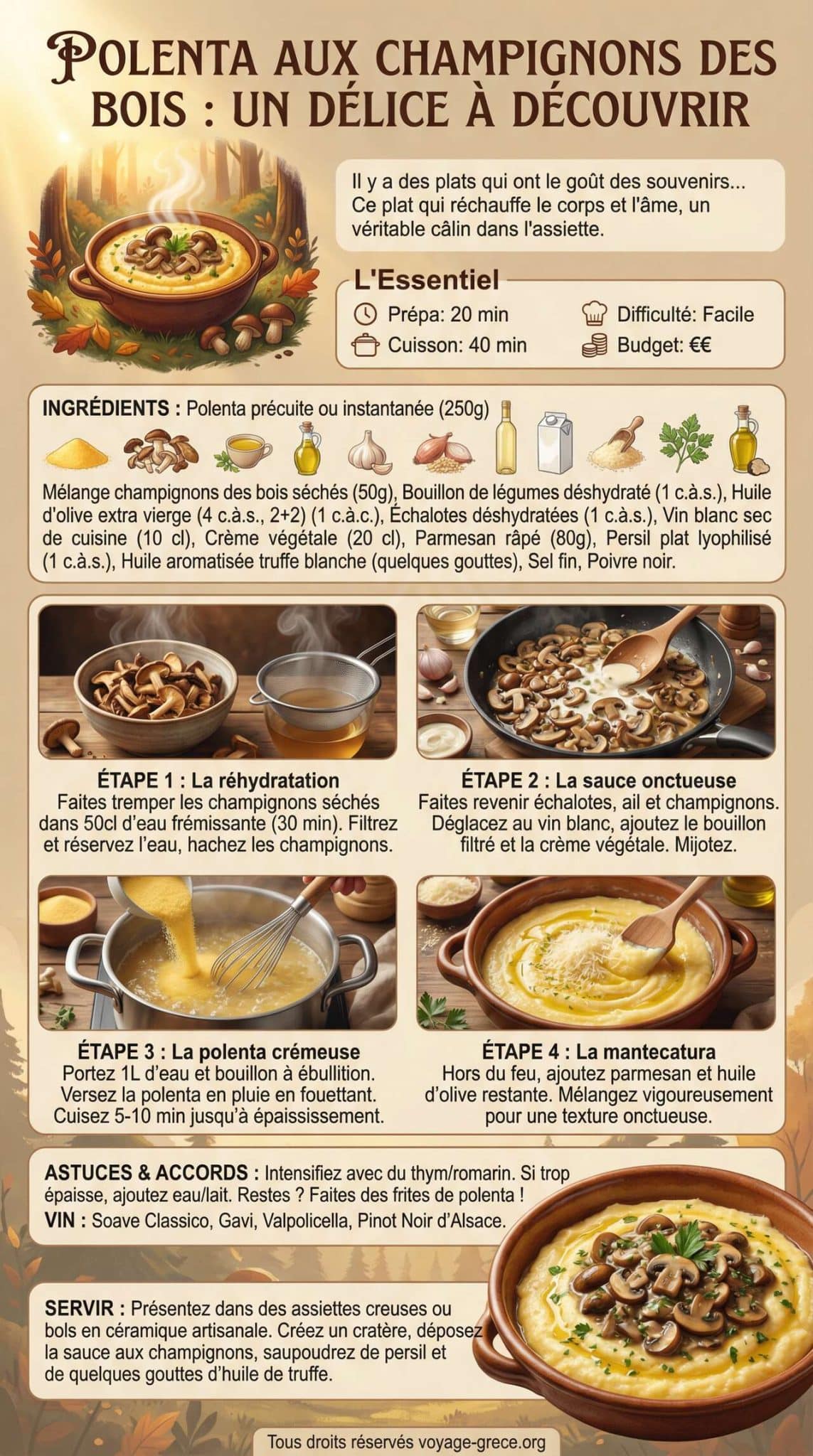 Fiche recette Recette de polenta aux champignons des bois : un délice à découvrir Fiche recette Recette de polenta aux champignons des bois : un délice à découvrir