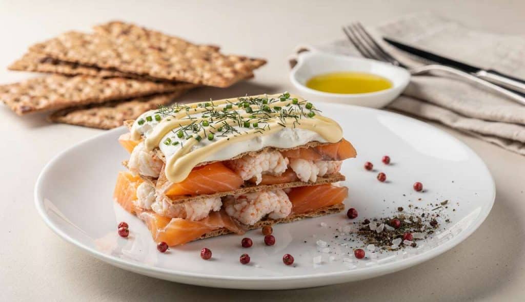 Millefeuille de crabe au saumon fumé : recette raffinée