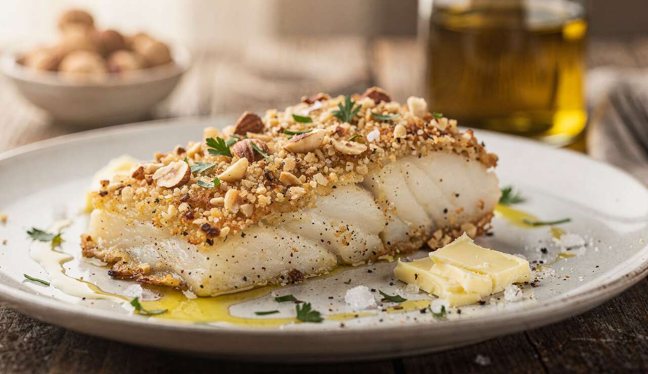 Cabillaud en Croûte de Noisette et Ail Frais : recette Gourmande