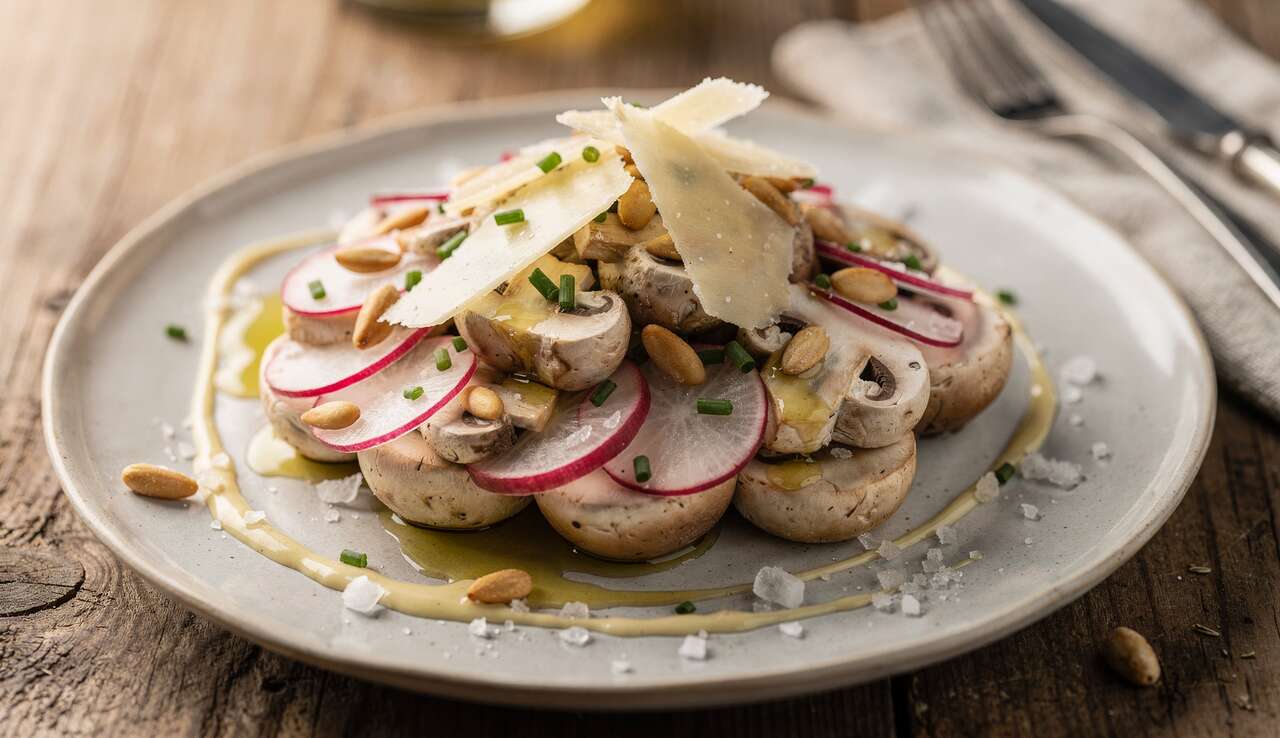 Carpaccio de radis rose et champignon : recette fraîche et savoureuse
