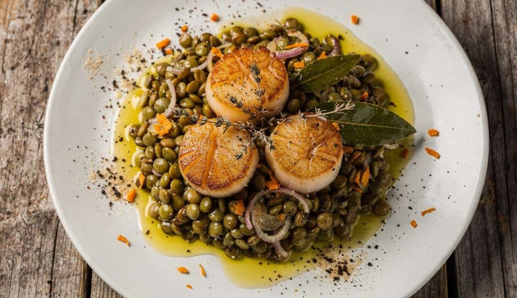 Lentilles vertes aux Saint-Jacques : recette gourmande