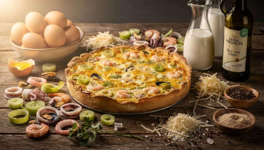 Quiche sans pâte poireaux fruits de mer : recette savoureuse