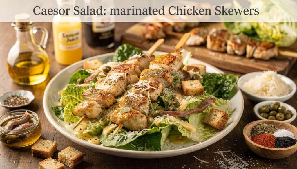 Salade César : brochettes de Poulet Marinées