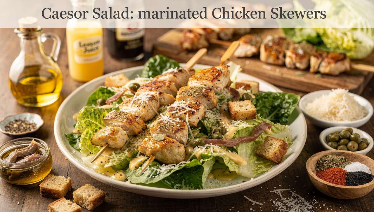 Salade César : brochettes de Poulet Marinées