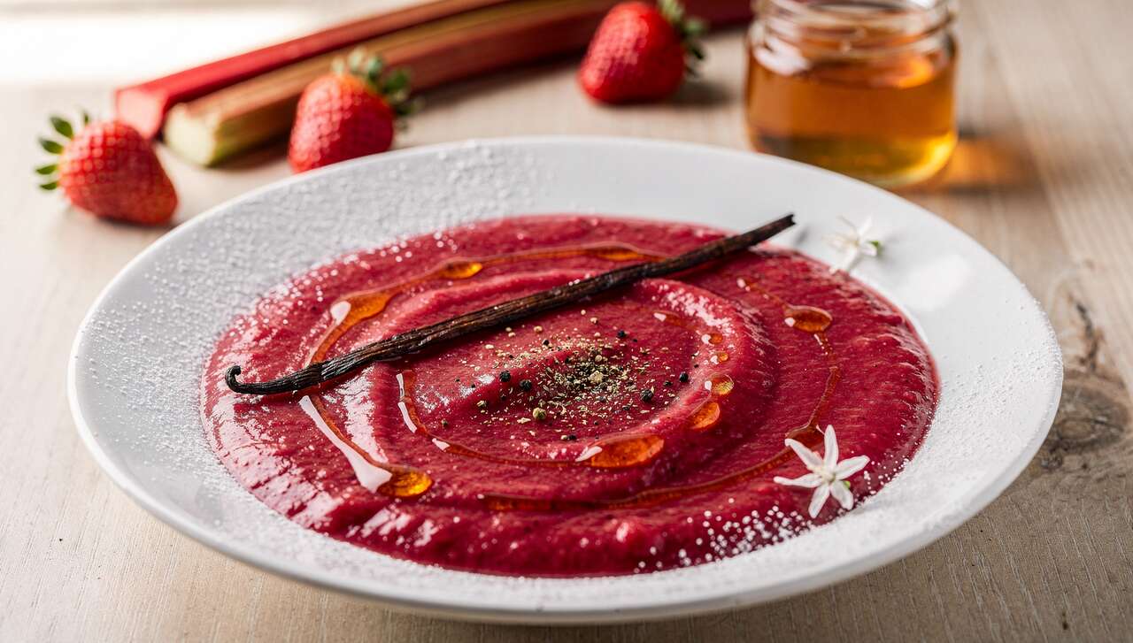 Soupe de fraises et rhubarbe : recette fraîche et acidulée