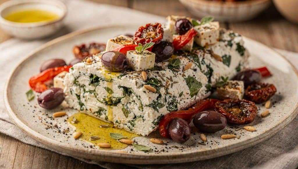 Bûche mosaïque à la feta et aux herbes fraîches : une escale gourmande en Méditerranée