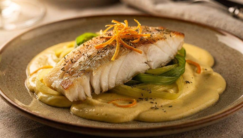 Filet de sole aux poireaux et sauce aux agrumes