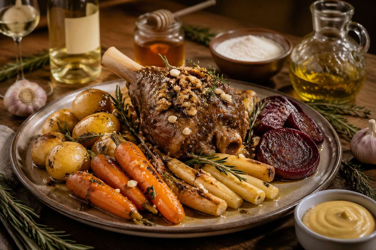 Jarret de veau confit aux légumes racines : recette savoureuse