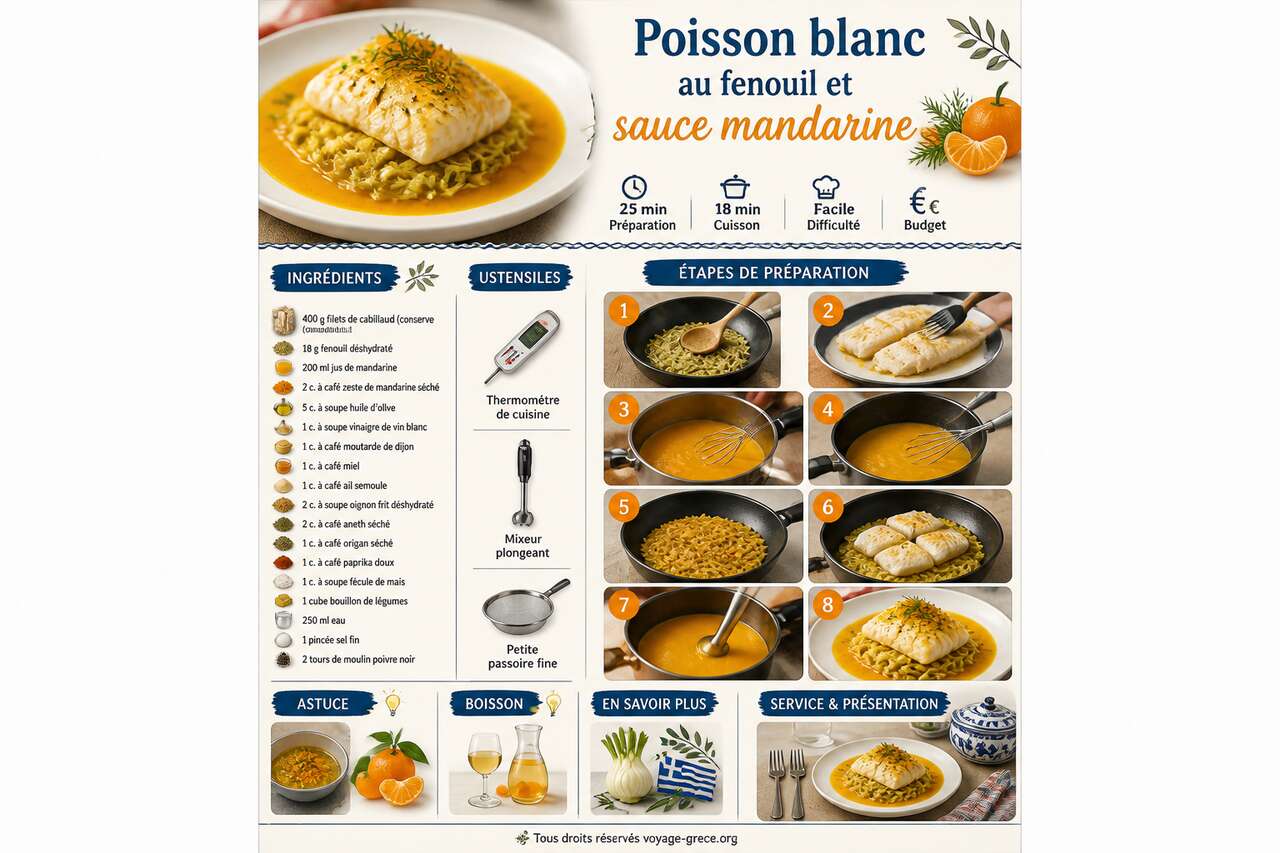Fiche recette Poisson blanc au fenouil et sauce mandarine : recette gourmande