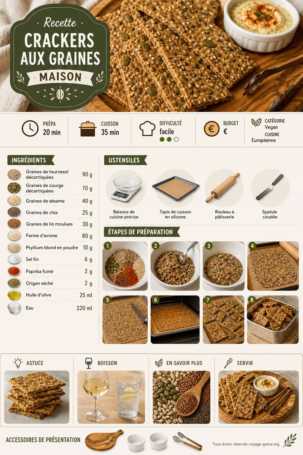 Fiche recette Recette : crackers aux Graines Maison