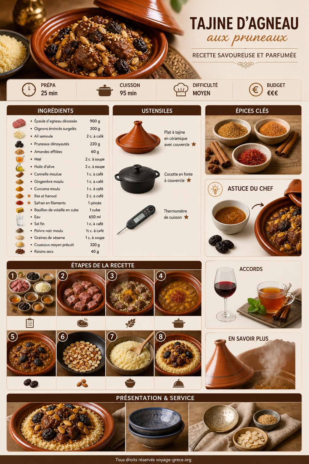 Fiche recette Tajine d'agneau aux pruneaux : recette savoureuse et parfumée Fiche recette Tajine d'agneau aux pruneaux : recette savoureuse et parfumée