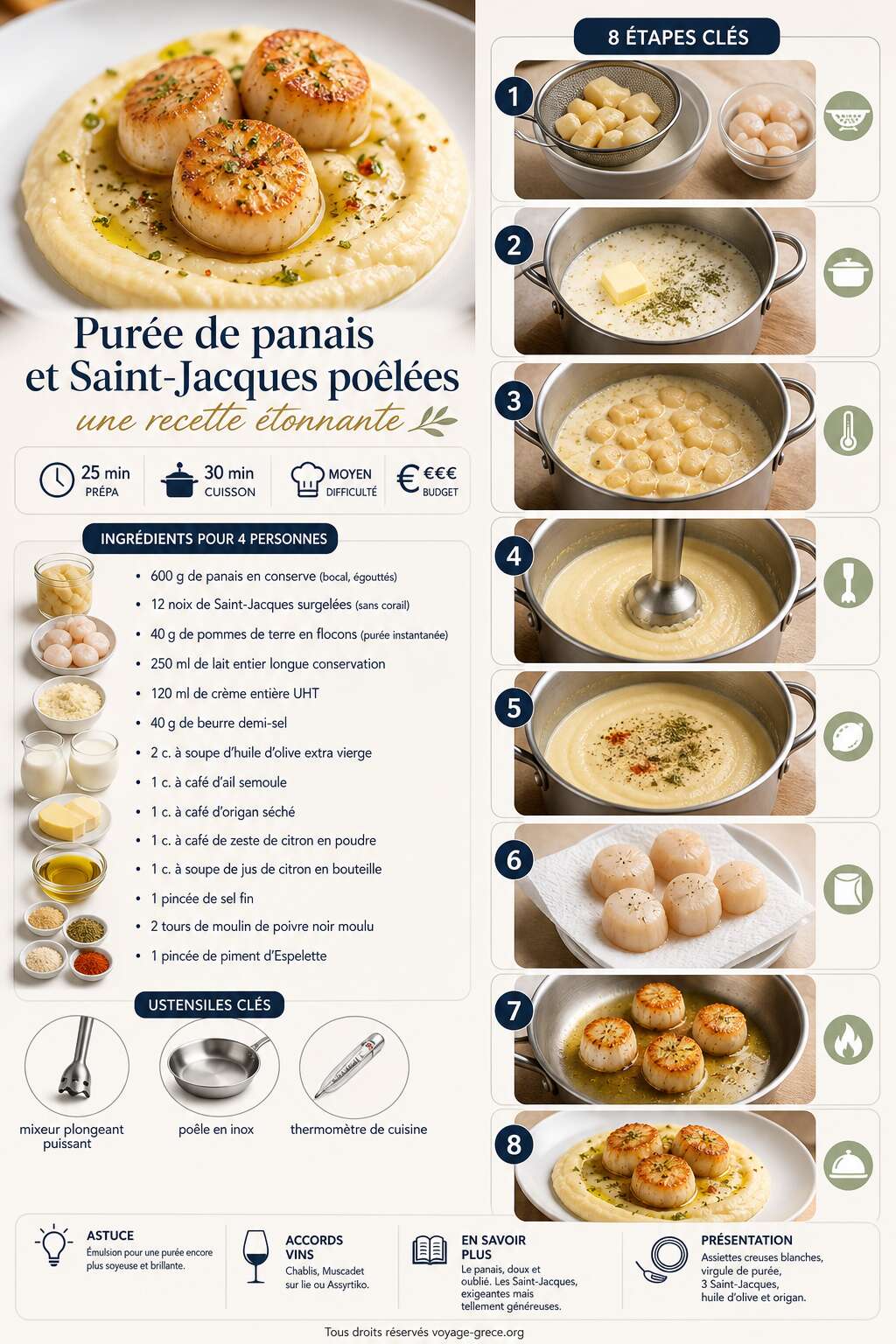 Fiche recette Purée de panais et Saint-Jacques poêlées : une recette étonnante Fiche recette Purée de panais et Saint-Jacques poêlées : une recette étonnante