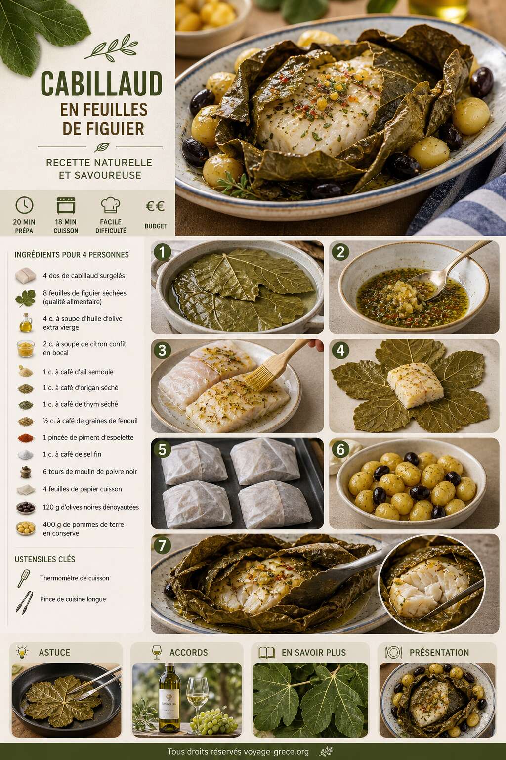 Fiche recette Cabillaud en feuilles de figuier : recette naturelle et savoureuse