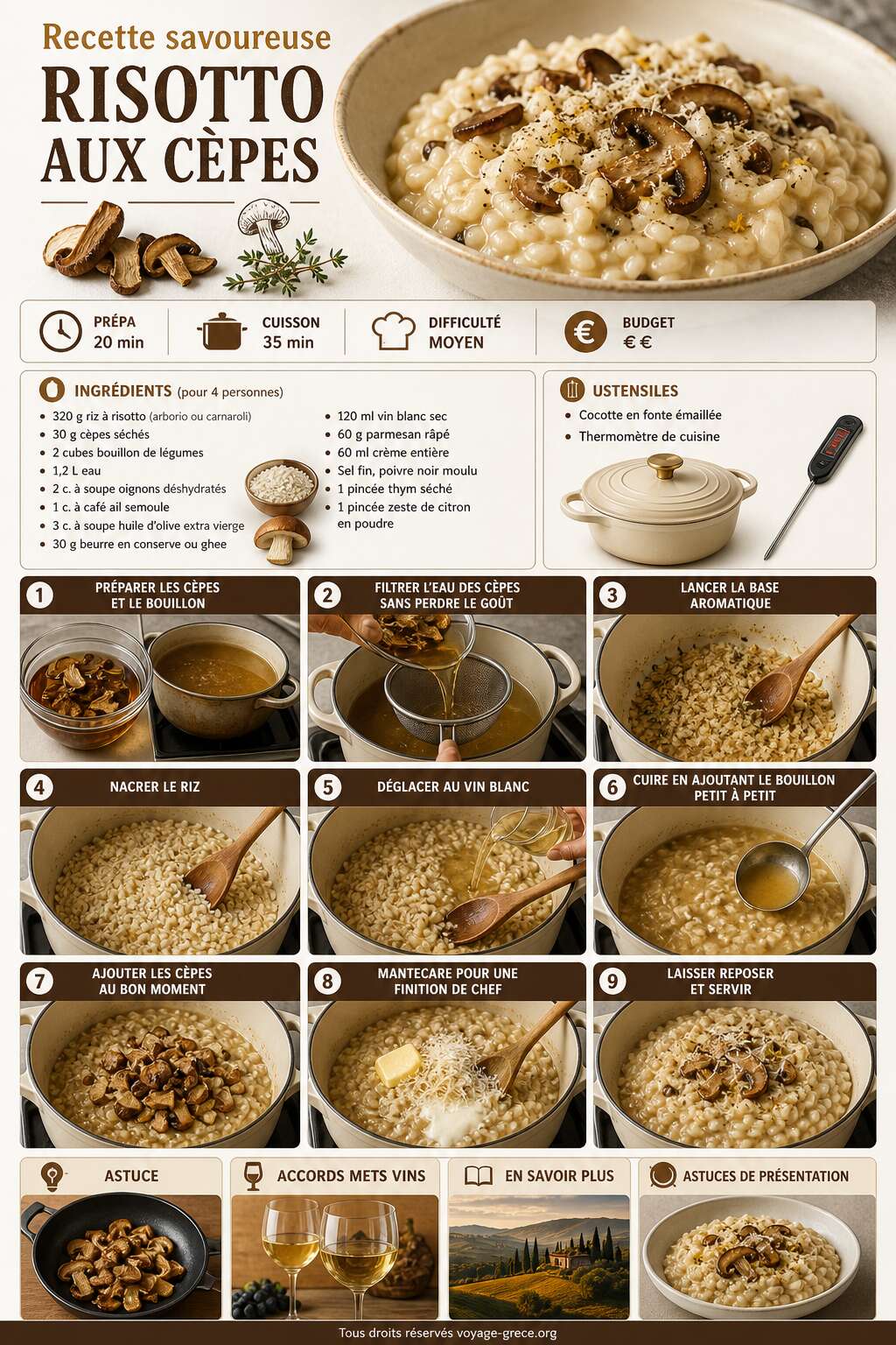 Fiche recette Recette savoureuse : risotto aux c&egrave;pes