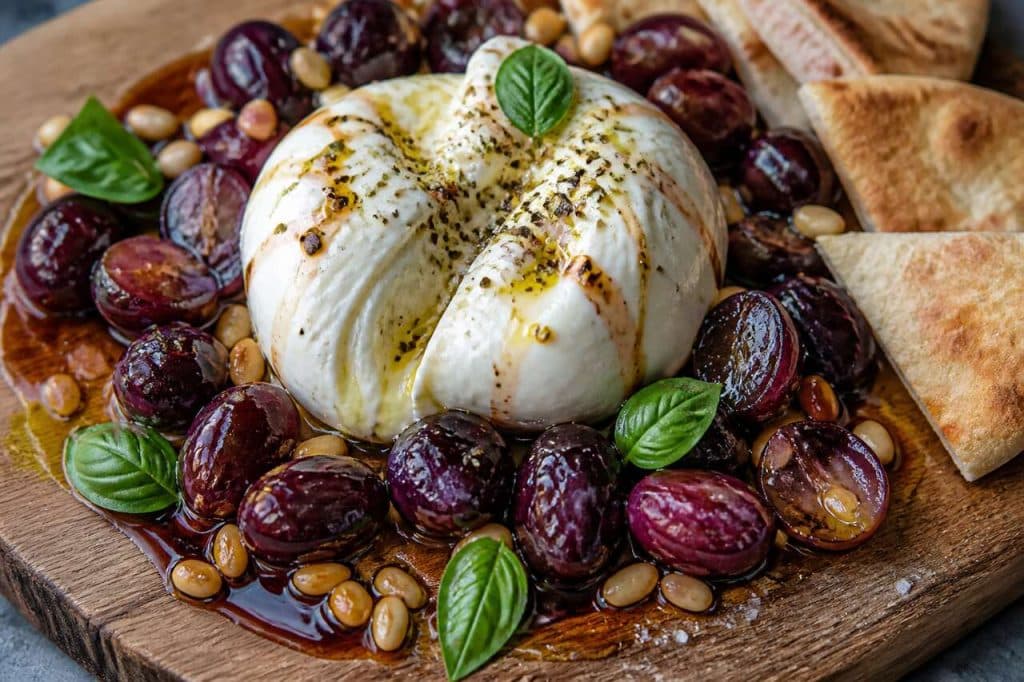 Burrata au basilic et raisin grillé d'Ottolenghi : recette gourmande