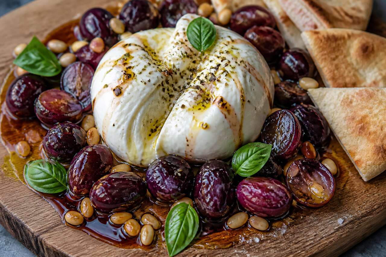 Burrata au basilic et raisin grillé d'Ottolenghi : recette gourmande