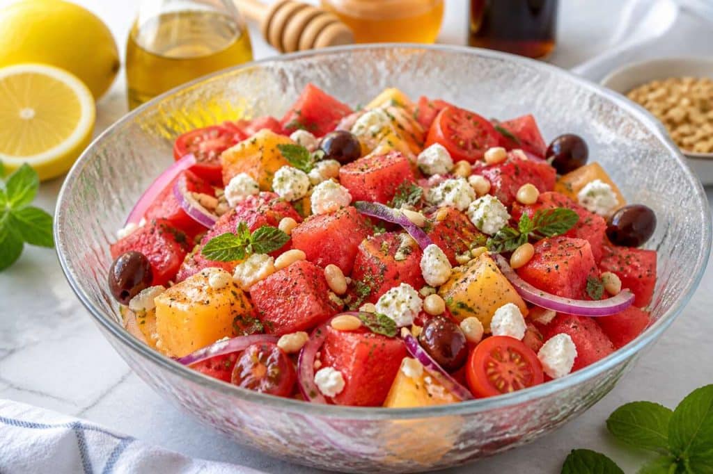 Salade fraîcheur : tomate, melon et pastèque