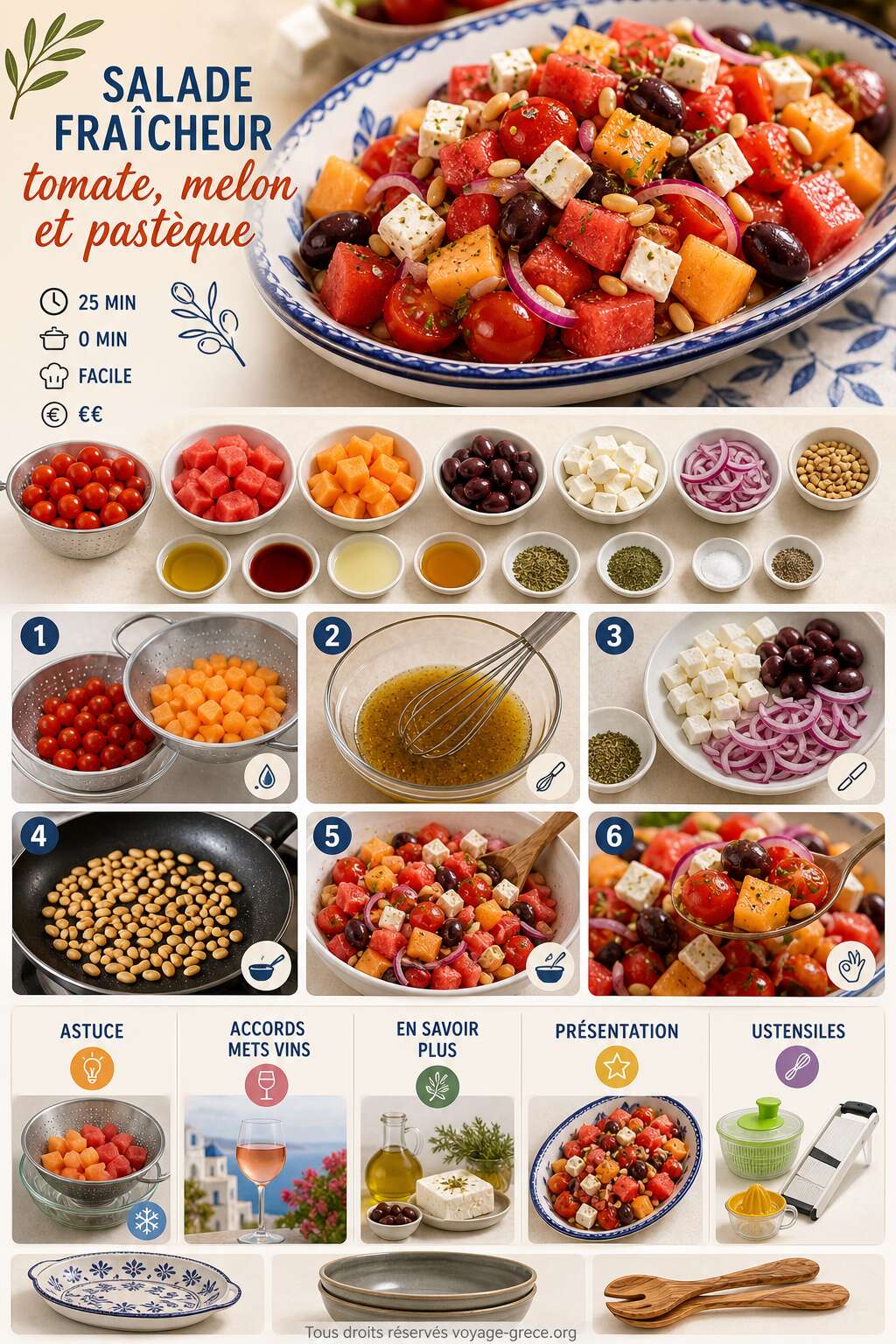 Fiche recette Salade fraîcheur : tomate, melon et pastèque Fiche recette Salade fraîcheur : tomate, melon et pastèque