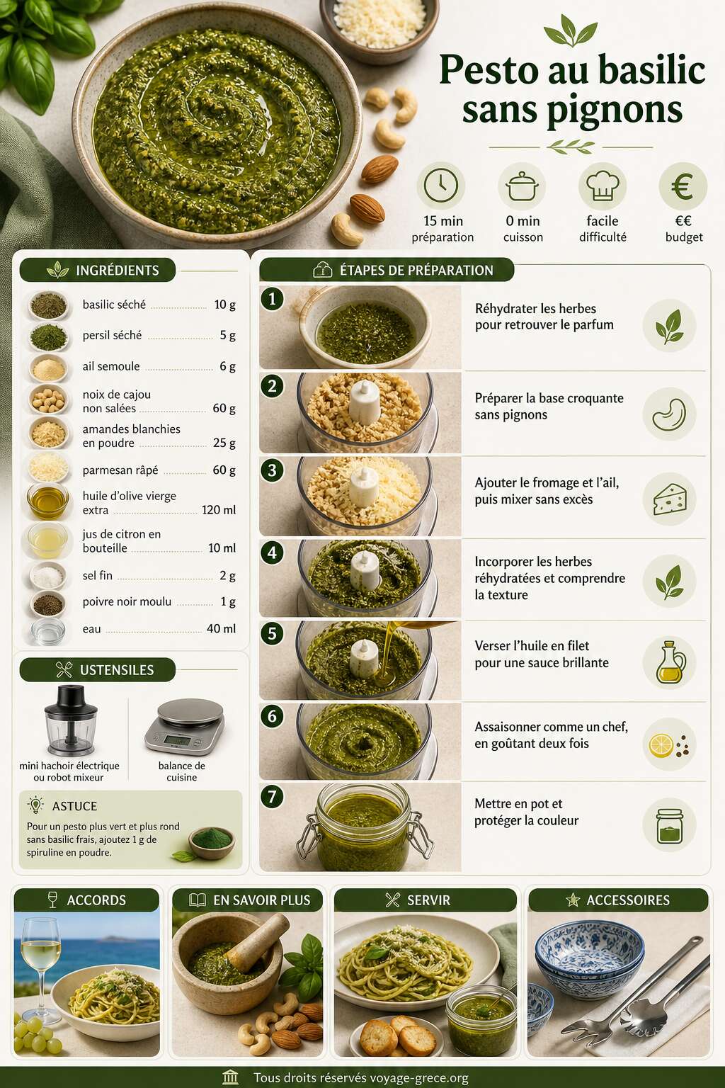 Fiche recette Recette de pesto au basilic sans pignons Fiche recette Recette de pesto au basilic sans pignons