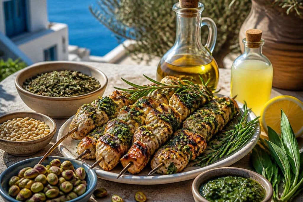 Brochettes au romarin et pistou ail des ours : recette savoureuse pour le barbecue