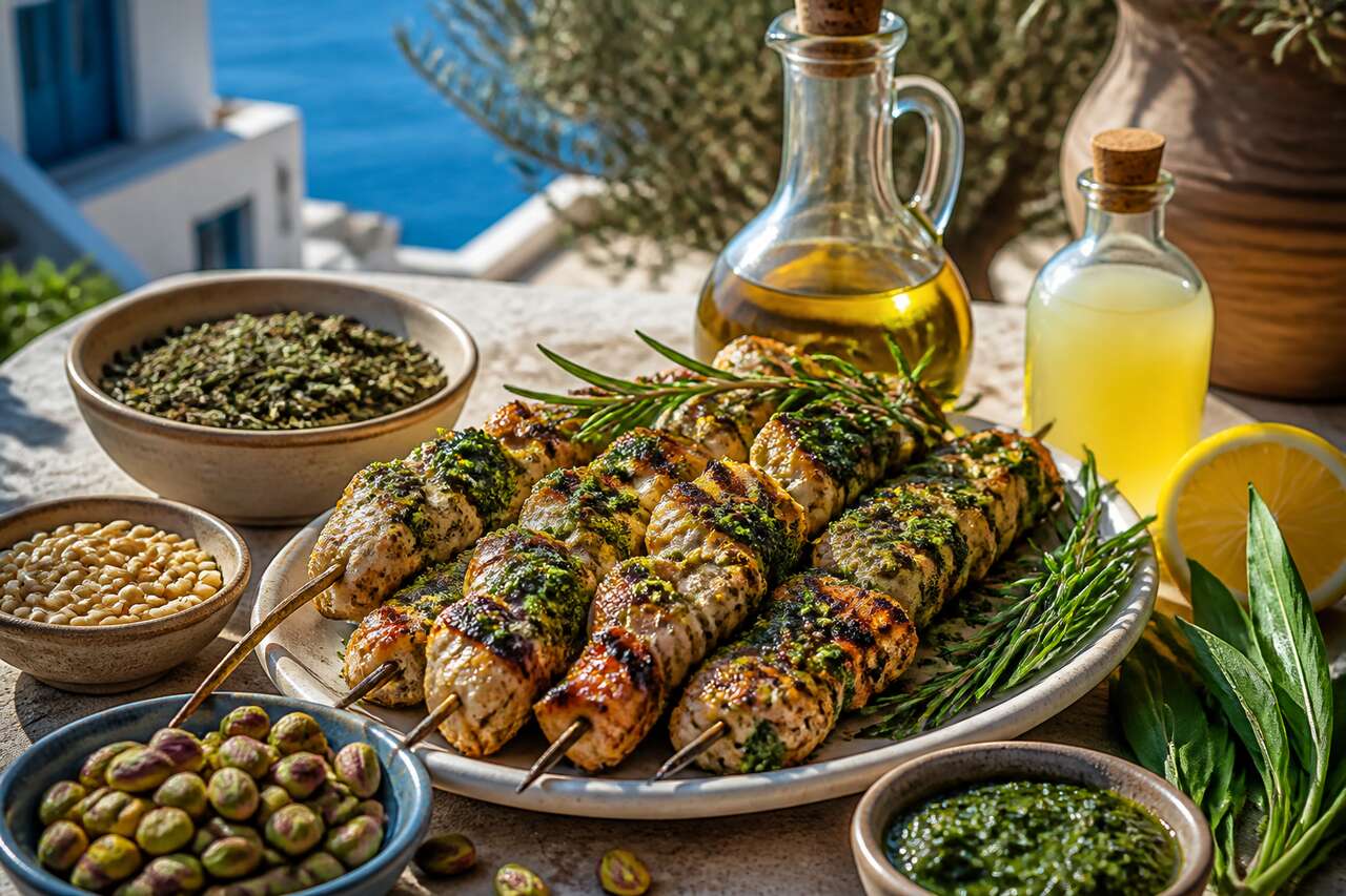 Brochettes au romarin et pistou ail des ours : recette savoureuse pour le barbecue