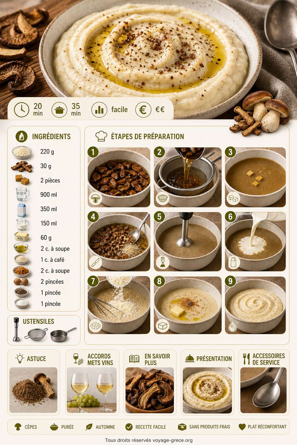 Fiche recette Pur&eacute;e aux c&egrave;pes : recette parfum&eacute;e irr&eacute;sistible