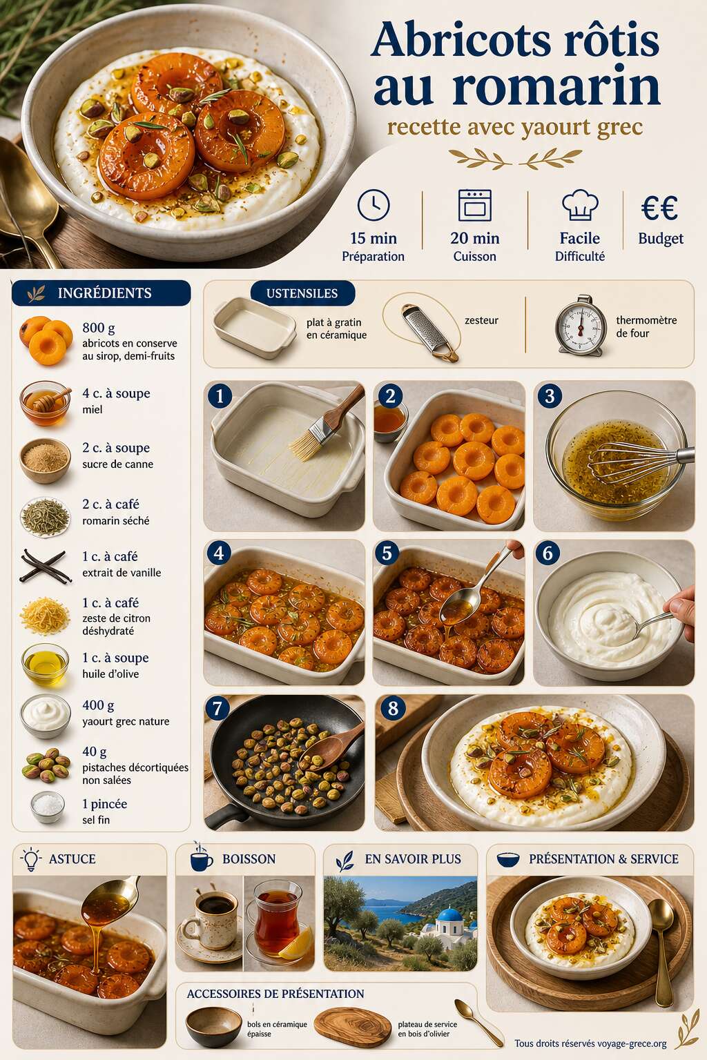 Fiche recette Abricots rôtis au romarin : recette avec yaourt grec Fiche recette Abricots rôtis au romarin : recette avec yaourt grec