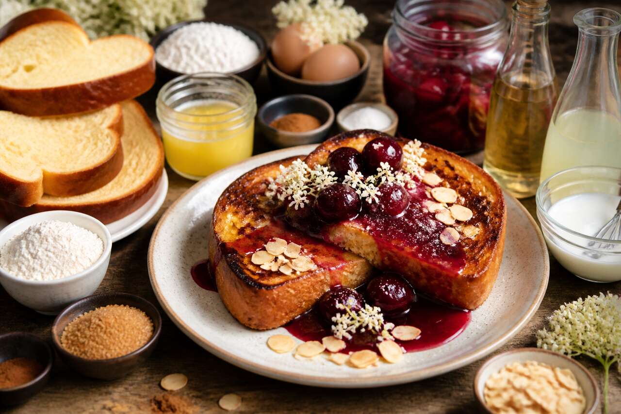 Pain perdu à la compotée de cerises et sureau : recette gourmande