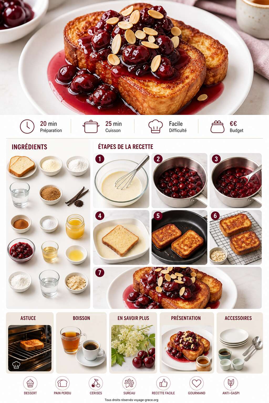 Fiche recette Pain perdu à la compotée de cerises et sureau : recette gourmande Fiche recette Pain perdu à la compotée de cerises et sureau : recette gourmande