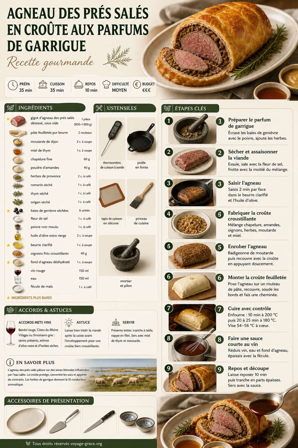 Fiche recette Agneau des pr&eacute;s sal&eacute;s en cro&ucirc;te aux parfums de garrigue : recette gourmande