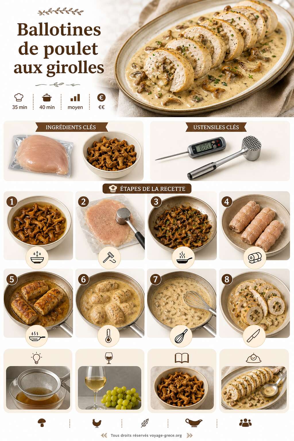 Fiche recette Recette de ballotines de poulet aux girolles Fiche recette Recette de ballotines de poulet aux girolles