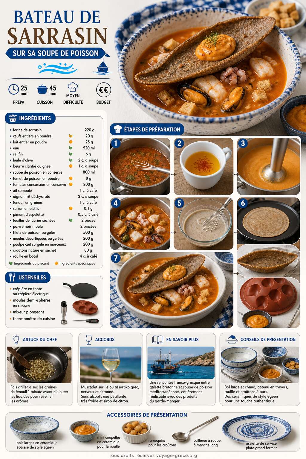 Fiche recette Recette de bateau de sarrasin sur sa soupe de poisson Fiche recette Recette de bateau de sarrasin sur sa soupe de poisson